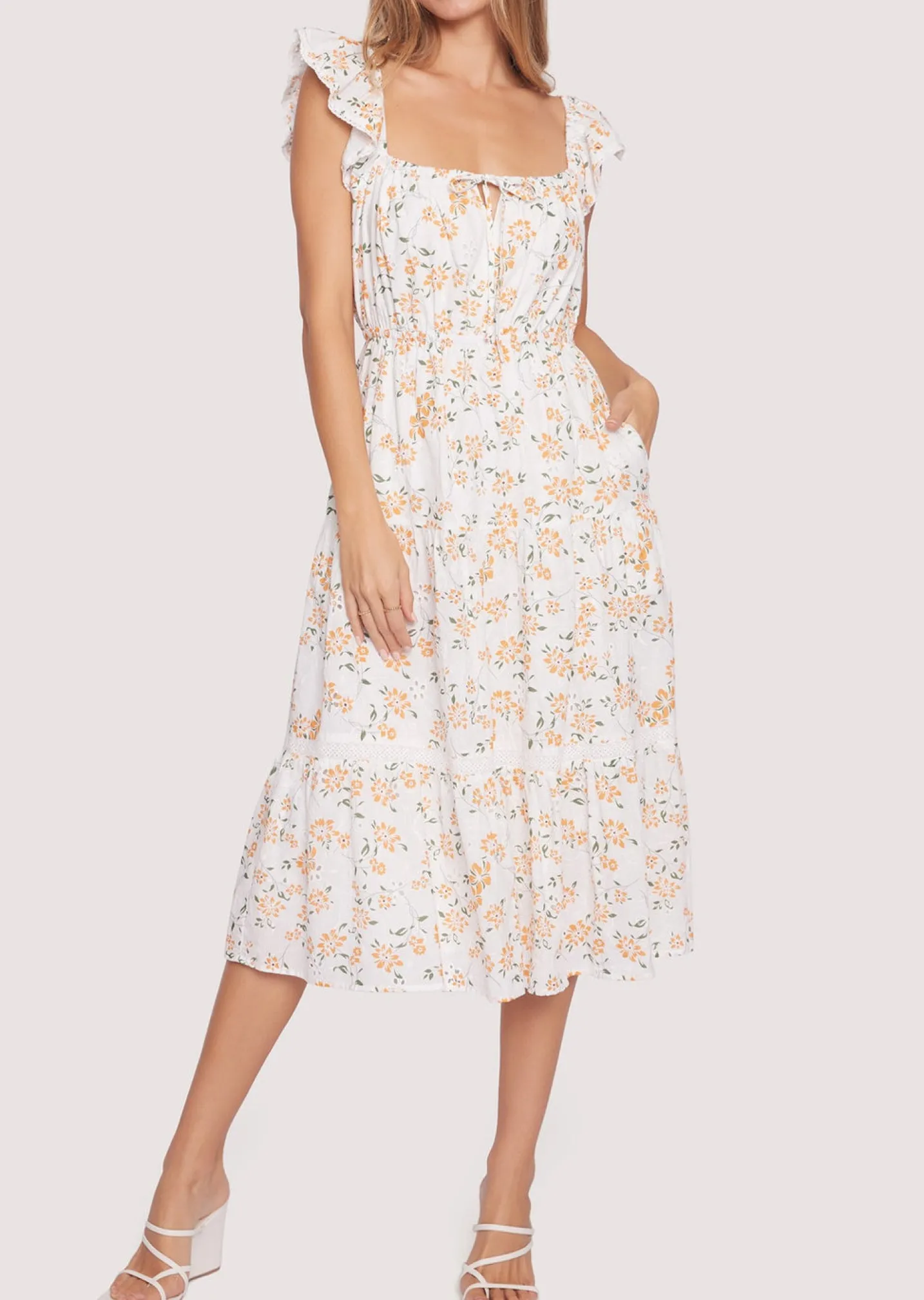 Lost + Wander Dresses*Acropolis Hills Midi Dress WHITE-ORANGE-FLORAL