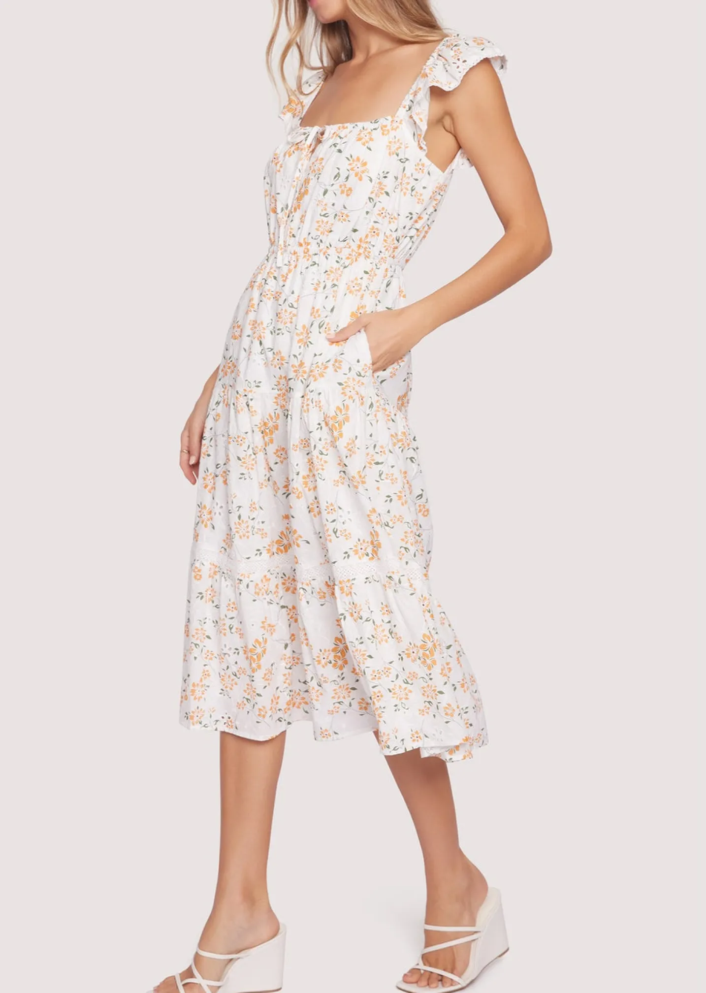 Lost + Wander Dresses*Acropolis Hills Midi Dress WHITE-ORANGE-FLORAL
