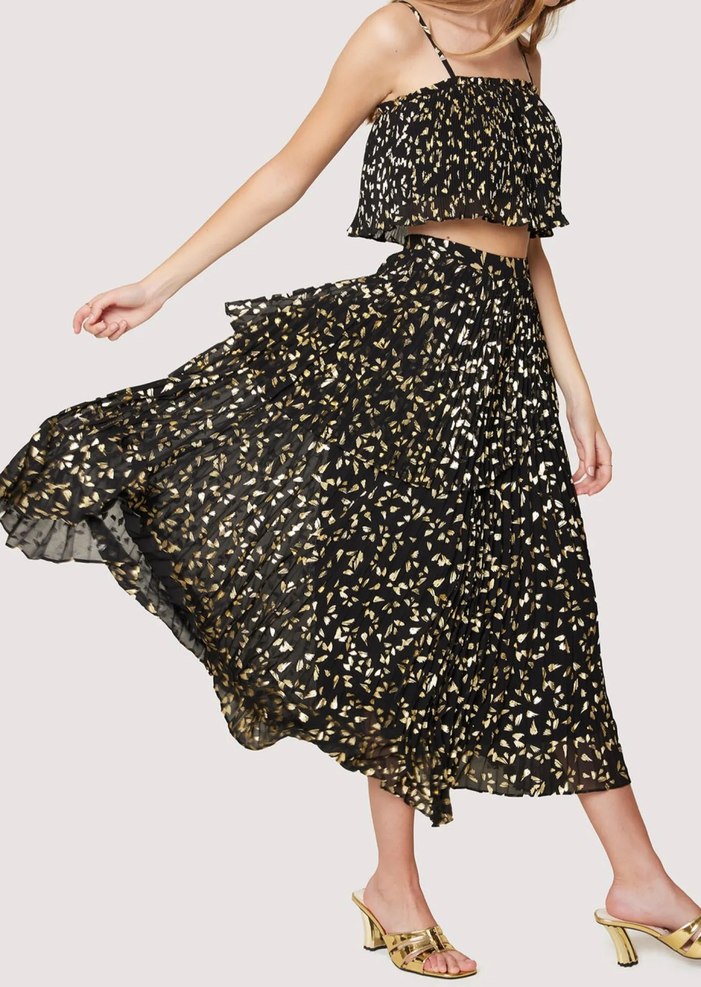 Lost + Wander Skirts*All That Glitters Midi Skirt BLACK-GOLD