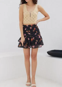 Lost + Wander Skirts*Beachy Oasis Mini Skirt BLACK-MULTI-FLORAL