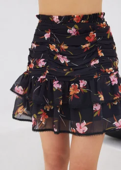 Lost + Wander Skirts*Beachy Oasis Mini Skirt BLACK-MULTI-FLORAL
