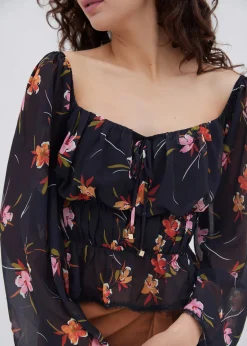 Lost + Wander Tops*Beachy Oasis Top BLACK-MULTI-FLORAL