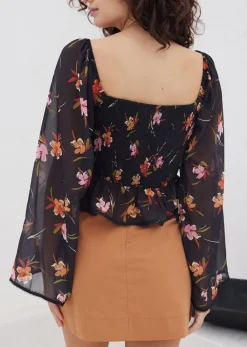 Lost + Wander Tops*Beachy Oasis Top BLACK-MULTI-FLORAL