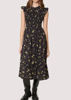 Lost + Wander Dresses*Champagne Daisy Midi Dress BLACK-YELLOW-FLORAL