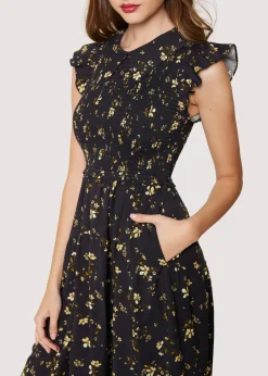 Lost + Wander Dresses*Champagne Daisy Midi Dress BLACK-YELLOW-FLORAL