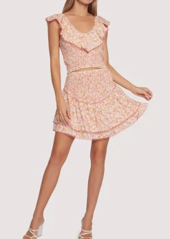 Lost + Wander Skirts*Coastal Daisies Mini Skirt ORANGE-WHITE