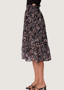Lost + Wander Skirts*Eclipse Of The Heart Midi Skirt BLACK-CREAM-FLORAL