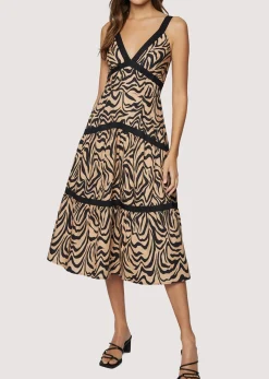 Lost + Wander Dresses*Ladies Night Midi Dress IVORY-BLACK-ANIMAL