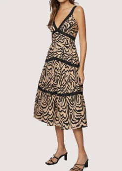 Lost + Wander Dresses*Ladies Night Midi Dress IVORY-BLACK-ANIMAL