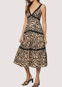Lost + Wander Dresses*Ladies Night Midi Dress IVORY-BLACK-ANIMAL
