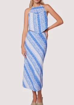 Lost + Wander Skirts*Love Me True Midi Skirt BLUE-WHITE-STRIPE