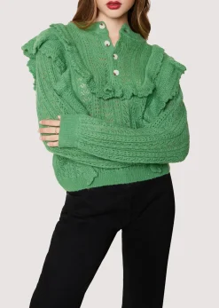 Lost + Wander Sweaters*Maddy Ruffle Polo Top SAGE-GREEN