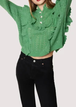 Lost + Wander Sweaters*Maddy Ruffle Polo Top SAGE-GREEN