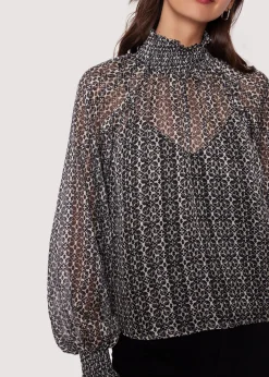 Lost + Wander Tops*Mira Mock Neck Top BLACK-IVORY-MULTI