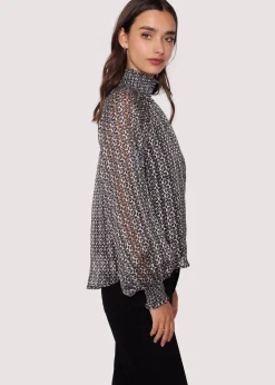 Lost + Wander Tops*Mira Mock Neck Top BLACK-IVORY-MULTI