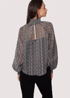 Lost + Wander Tops*Mira Mock Neck Top BLACK-IVORY-MULTI