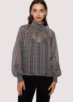 Lost + Wander Tops*Mira Mock Neck Top BLACK-IVORY-MULTI