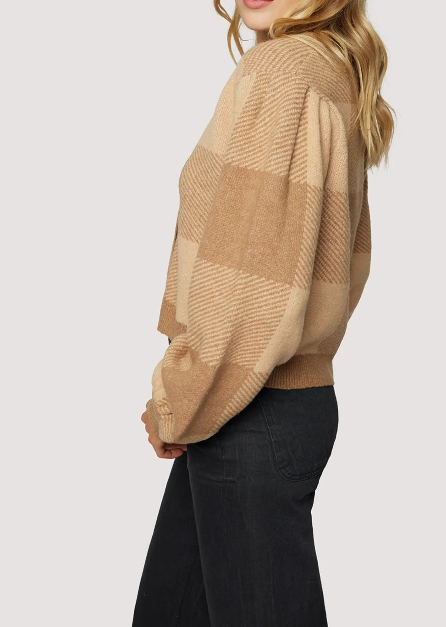 Lost + Wander Sweaters*Nature School Cardigan CAMEL-GINGHAM