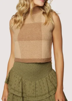 Lost + Wander Sweaters*Nature School Crop Top CAMEL-GINGHAM