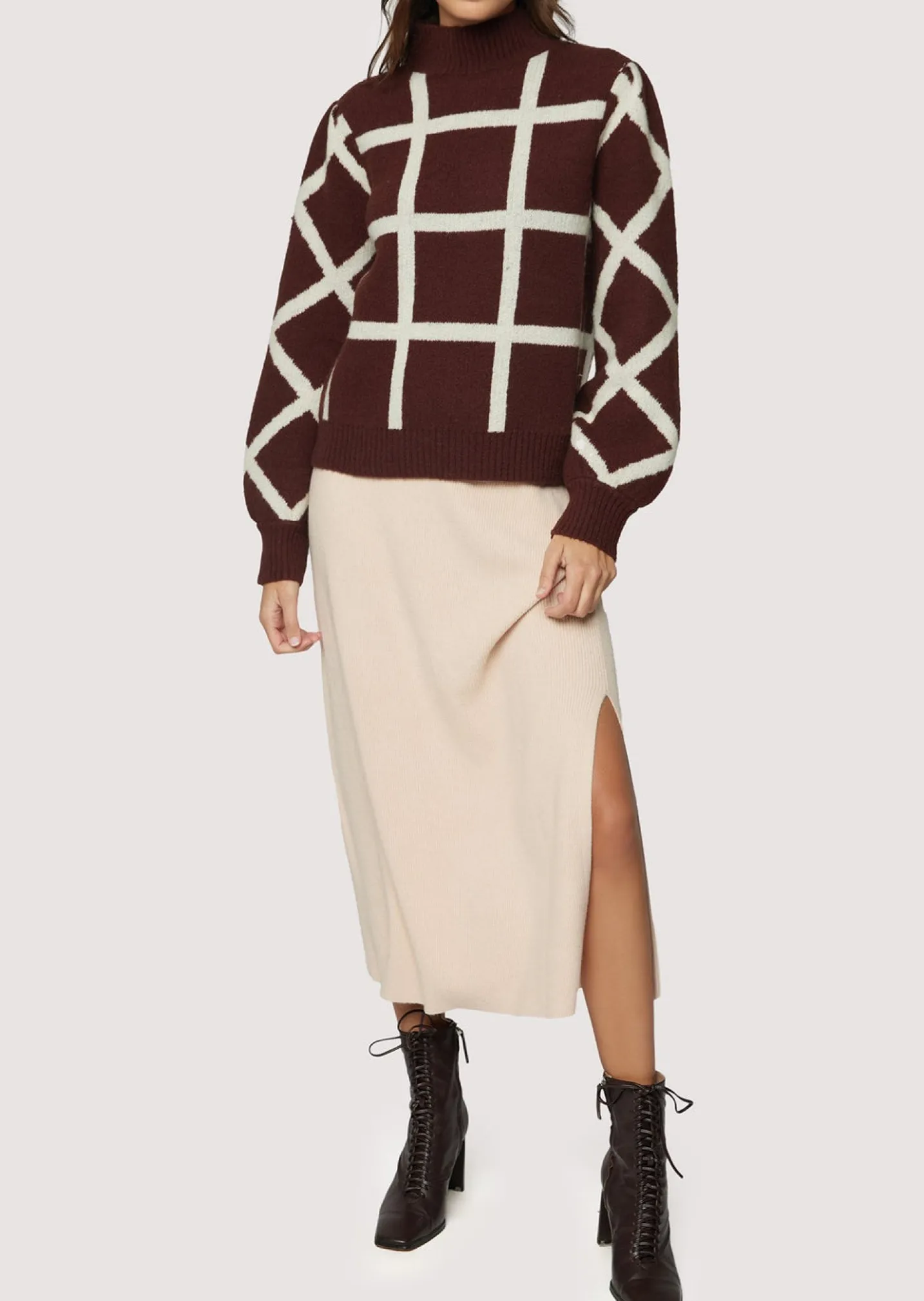 Lost + Wander Sweaters*Off The Grid Sweater DARK-BROWN-GRID