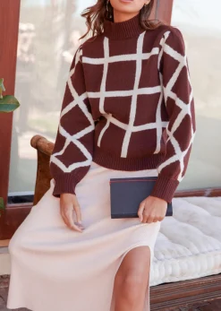 Lost + Wander Tops*Off The Grid Sweater DARK-BROWN-GRID