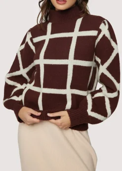 Lost + Wander Tops*Off The Grid Sweater DARK-BROWN-GRID