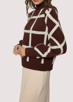 Lost + Wander Tops*Off The Grid Sweater DARK-BROWN-GRID