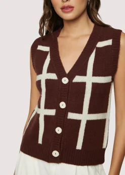 Lost + Wander Sweaters*Off The Grid Vest DARK-BROWN-GRID