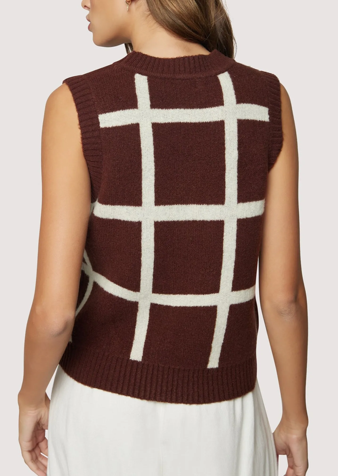 Lost + Wander Sweaters*Off The Grid Vest DARK-BROWN-GRID