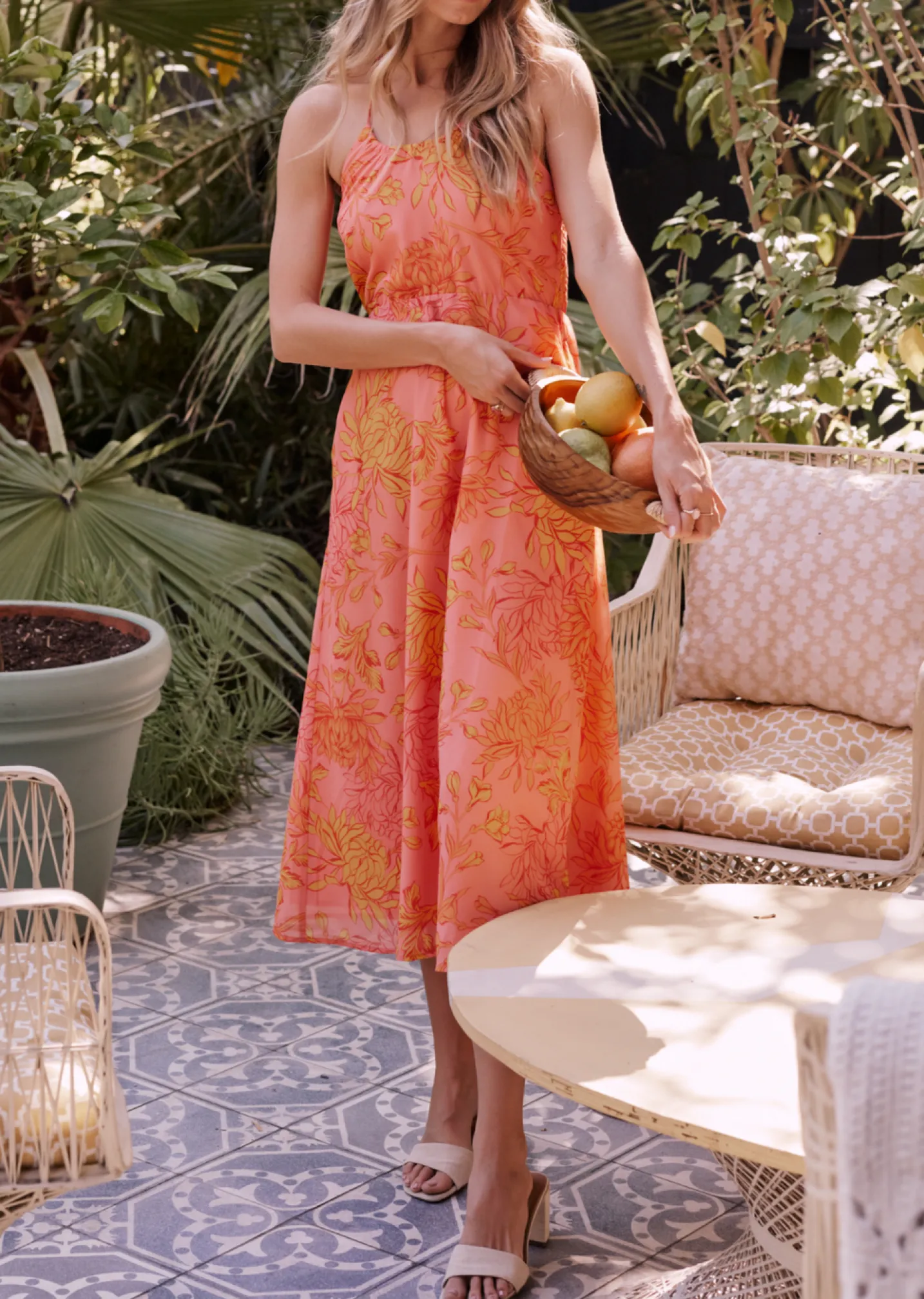 Lost + Wander Dresses*Peony Delight Midi Dress ORANGE-FLORAL