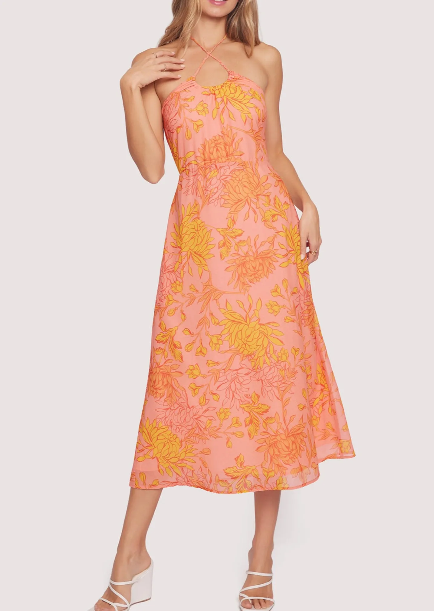 Lost + Wander Dresses*Peony Delight Midi Dress ORANGE-FLORAL