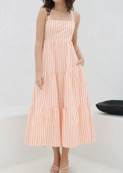 Lost + Wander Dresses*Sunset Stripe Maxi Dress WHITE-ORANGE-STRIPE
