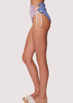 Lost + Wander Swim*Tan Line Trio Lace Up Bikini Bottom BLUE-LAVENDER-CREAM