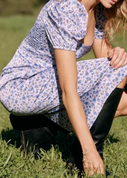 Lost + Wander Dresses*Violetta Short Slv Midi Dress PURPLE-FLORAL