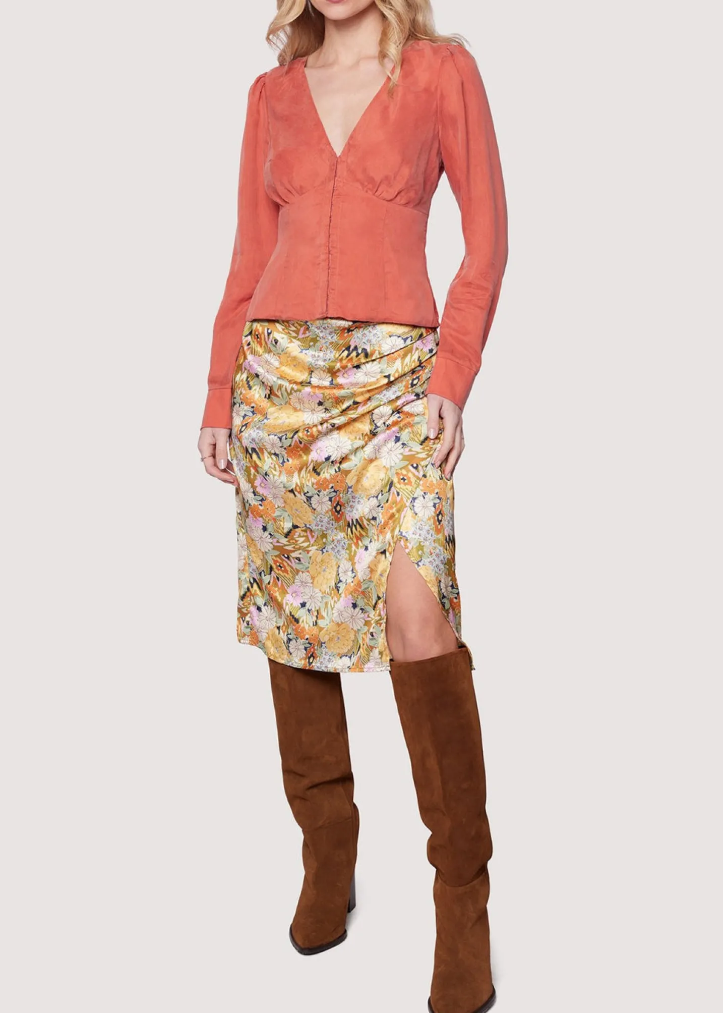 Lost + Wander Skirts*Wildflower Dusk Midi Skirt OLIVE-MULTI-FLORAL