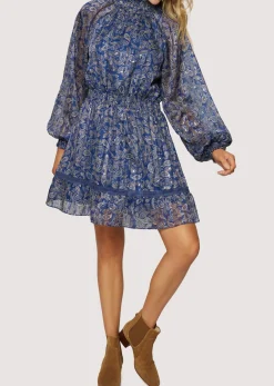 Lost + Wander Dresses*Wish Upon Mini Dress NAVY GOLD PAISLEY