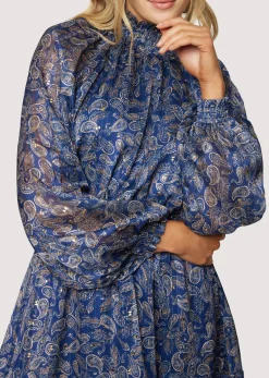Lost + Wander Dresses*Wish Upon Mini Dress NAVY GOLD PAISLEY